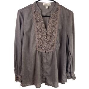 Coldwater Creek Women’s Lace Trim Tunic  Peasant Top Size Petite 10-12